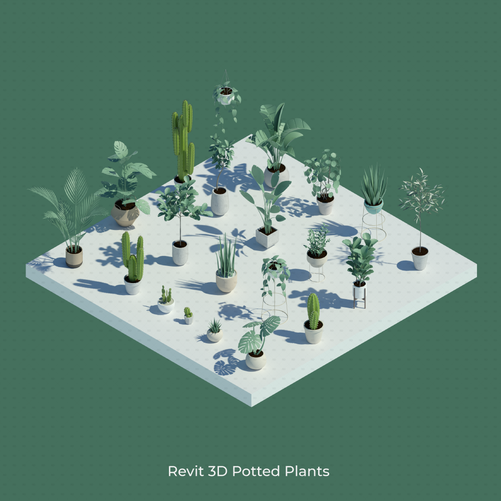 Revit 3D Potted Plants Families 
