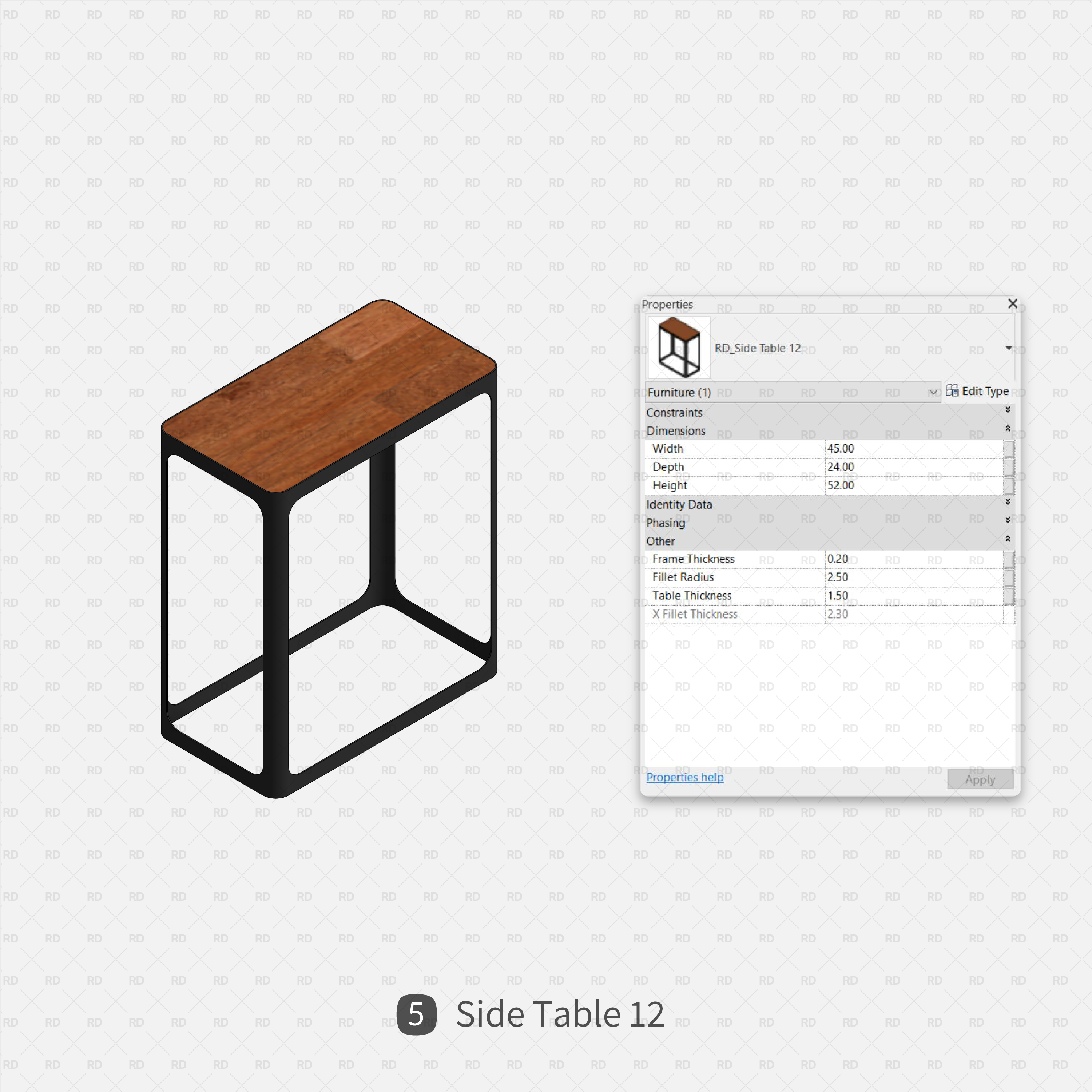 download revit modern rectangular side table family