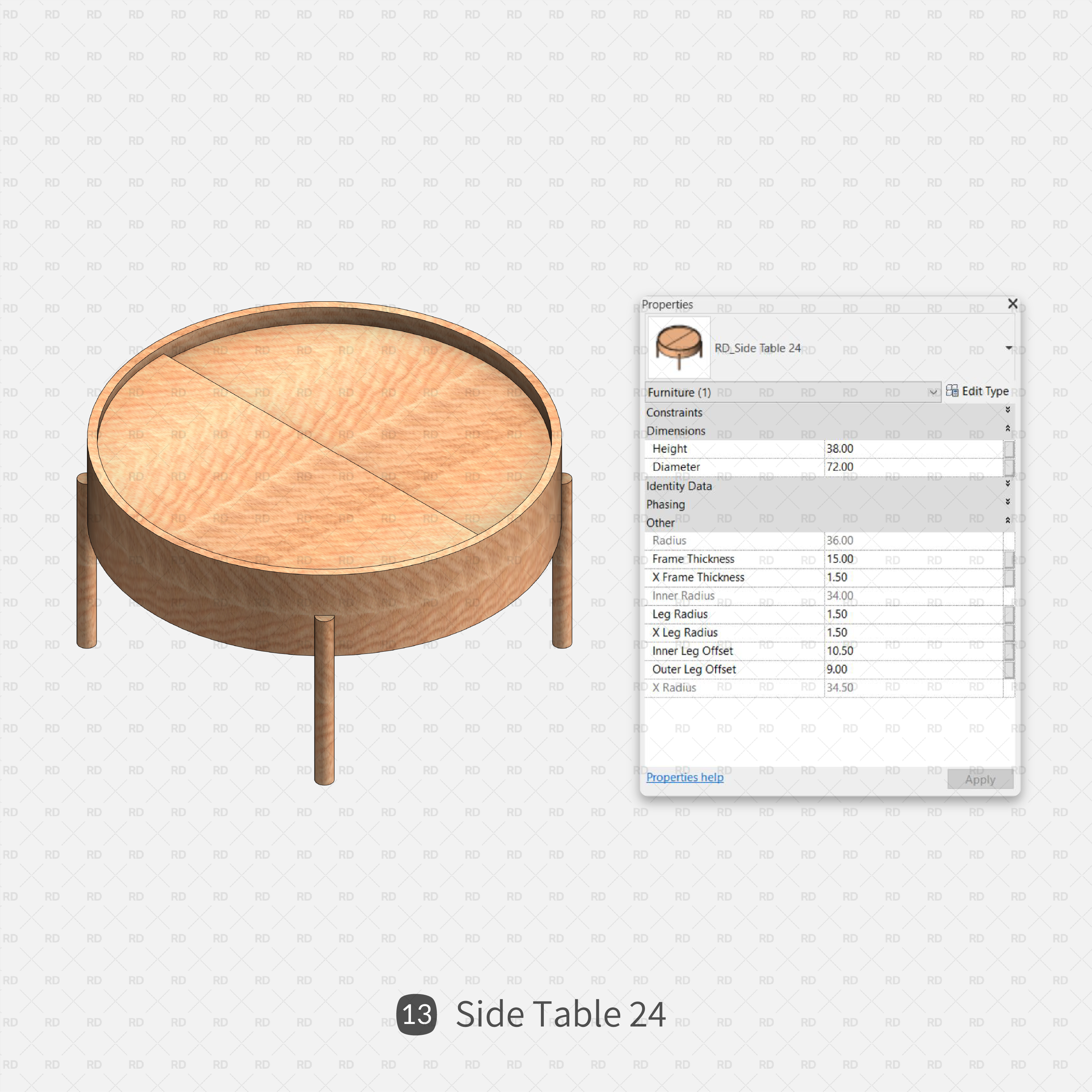 download round side table family for revit 