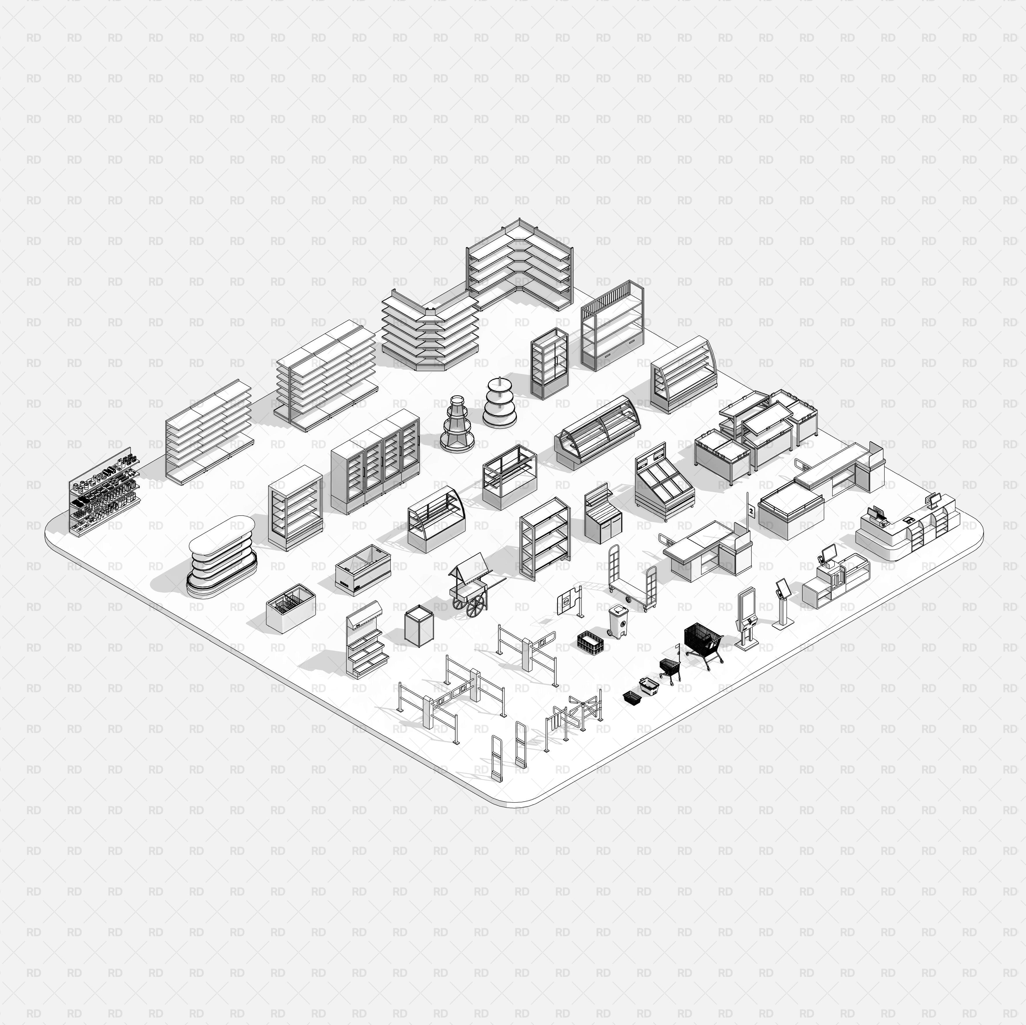 Revit Supermarket and Grocery Store Equipment Families download 2020 retail commercial bim object 