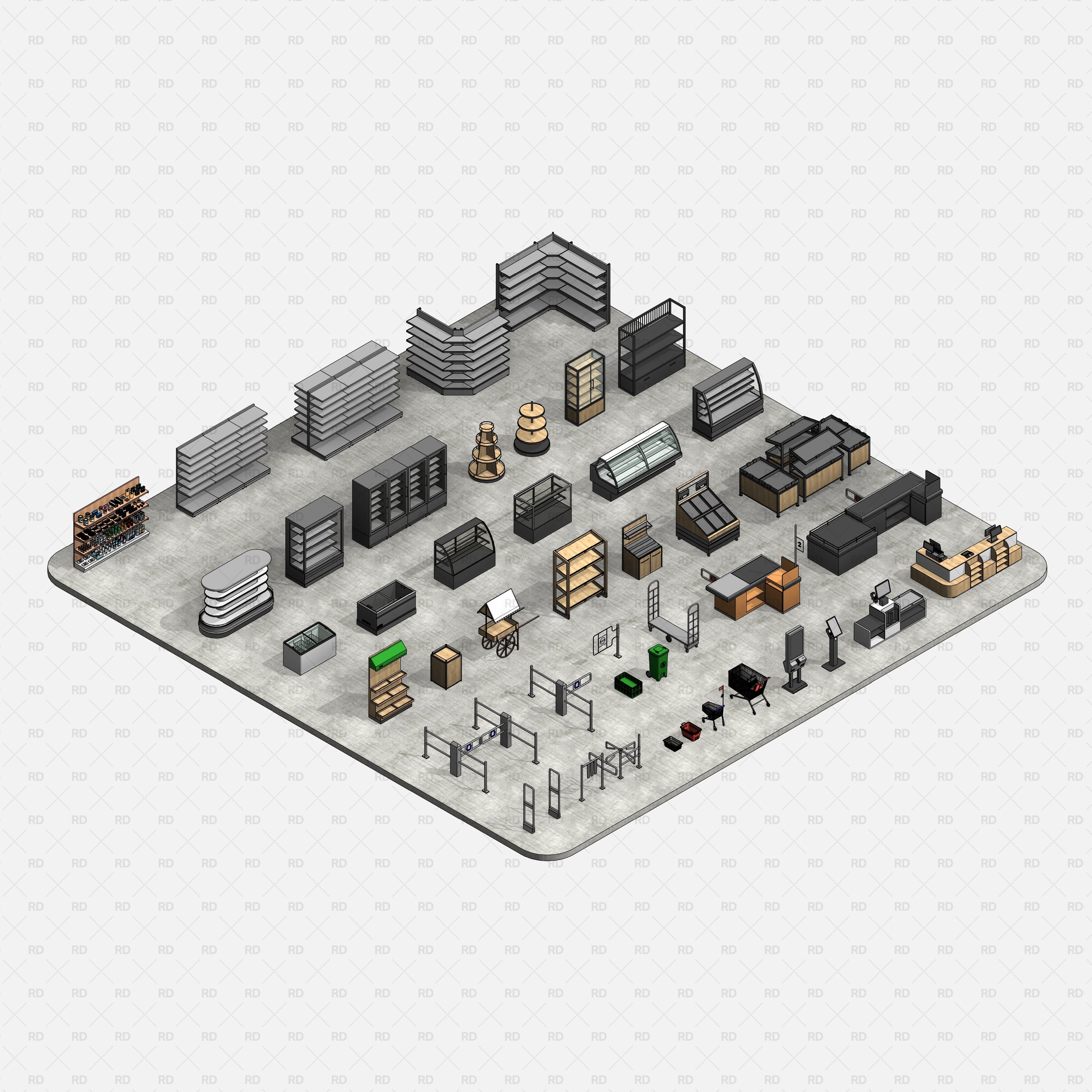 Revit Supermarket and Grocery Store Equipment Families download 2020 retail architecture bim objects blocks 