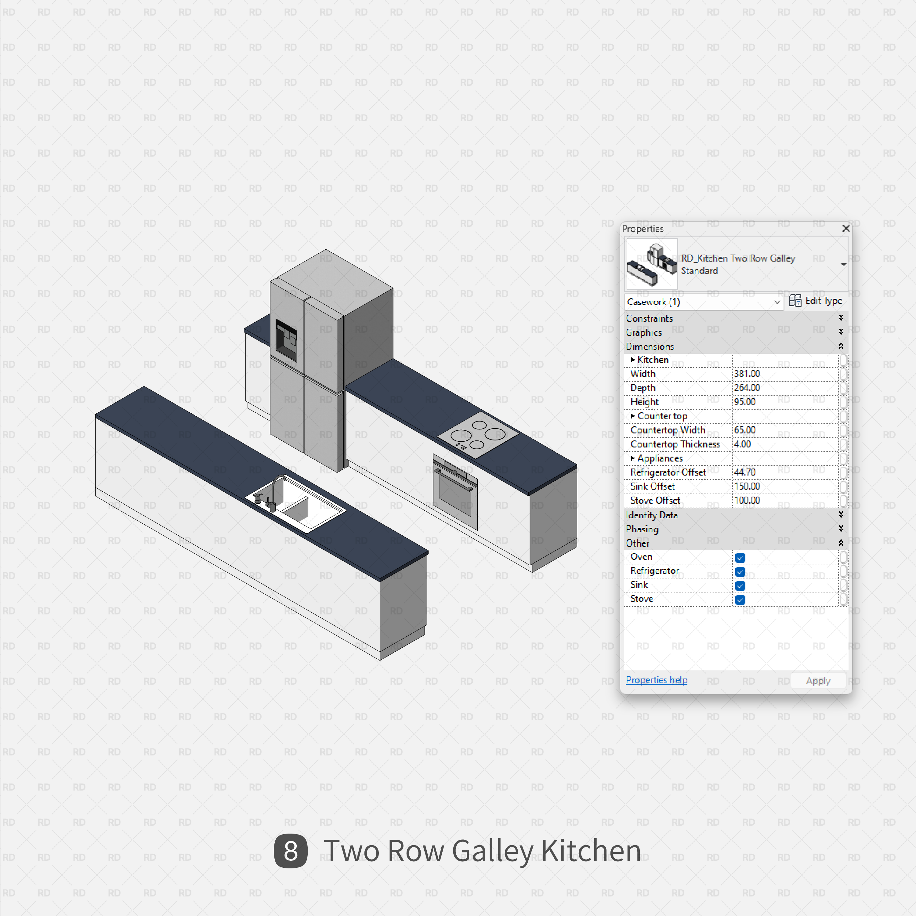 revit two row galley kitchen 