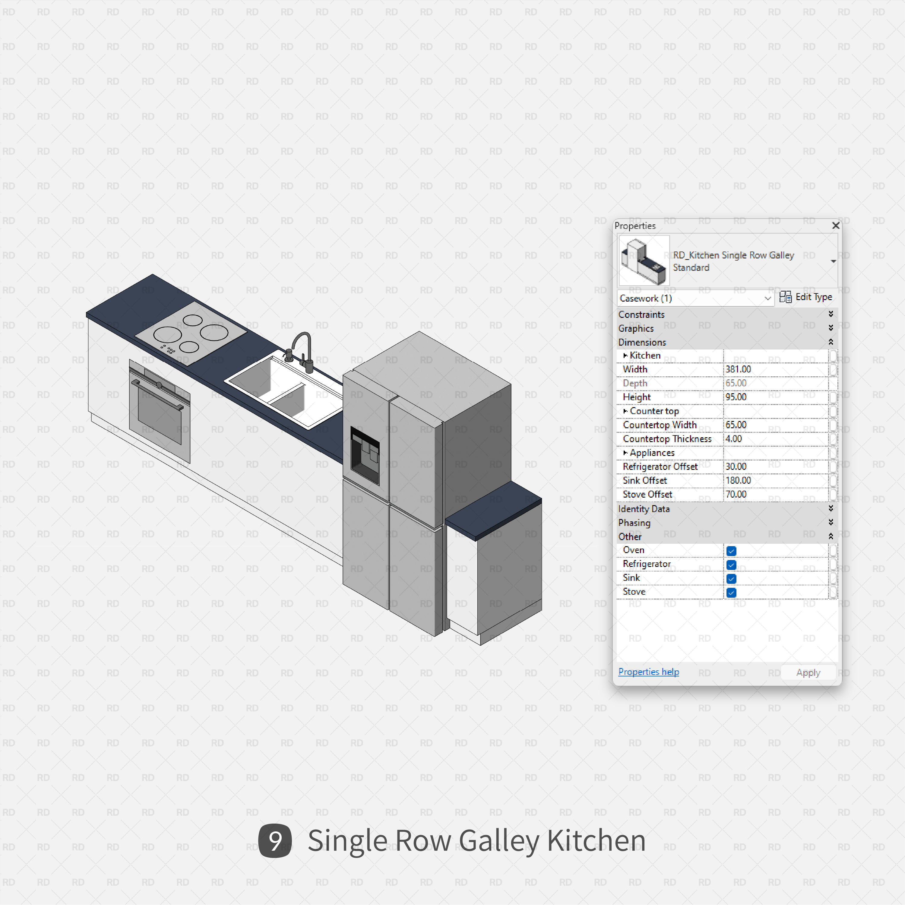 revit single row galley kitchen 