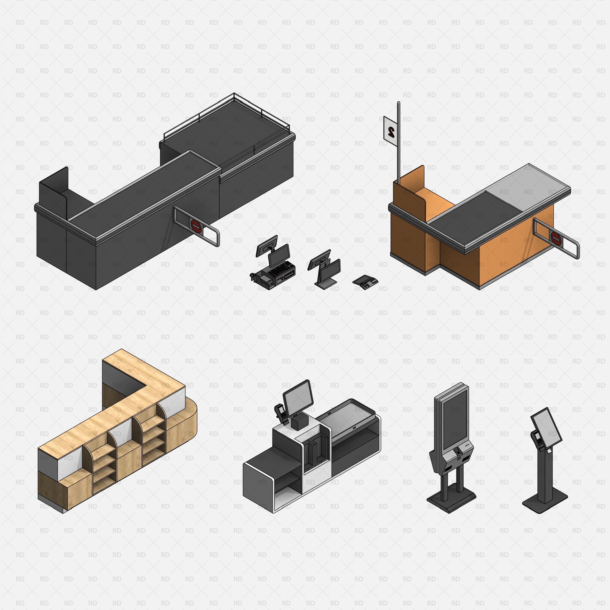 Revit Supermarket and Grocery Store Equipment Families download 2020 pos system self checkout counter 