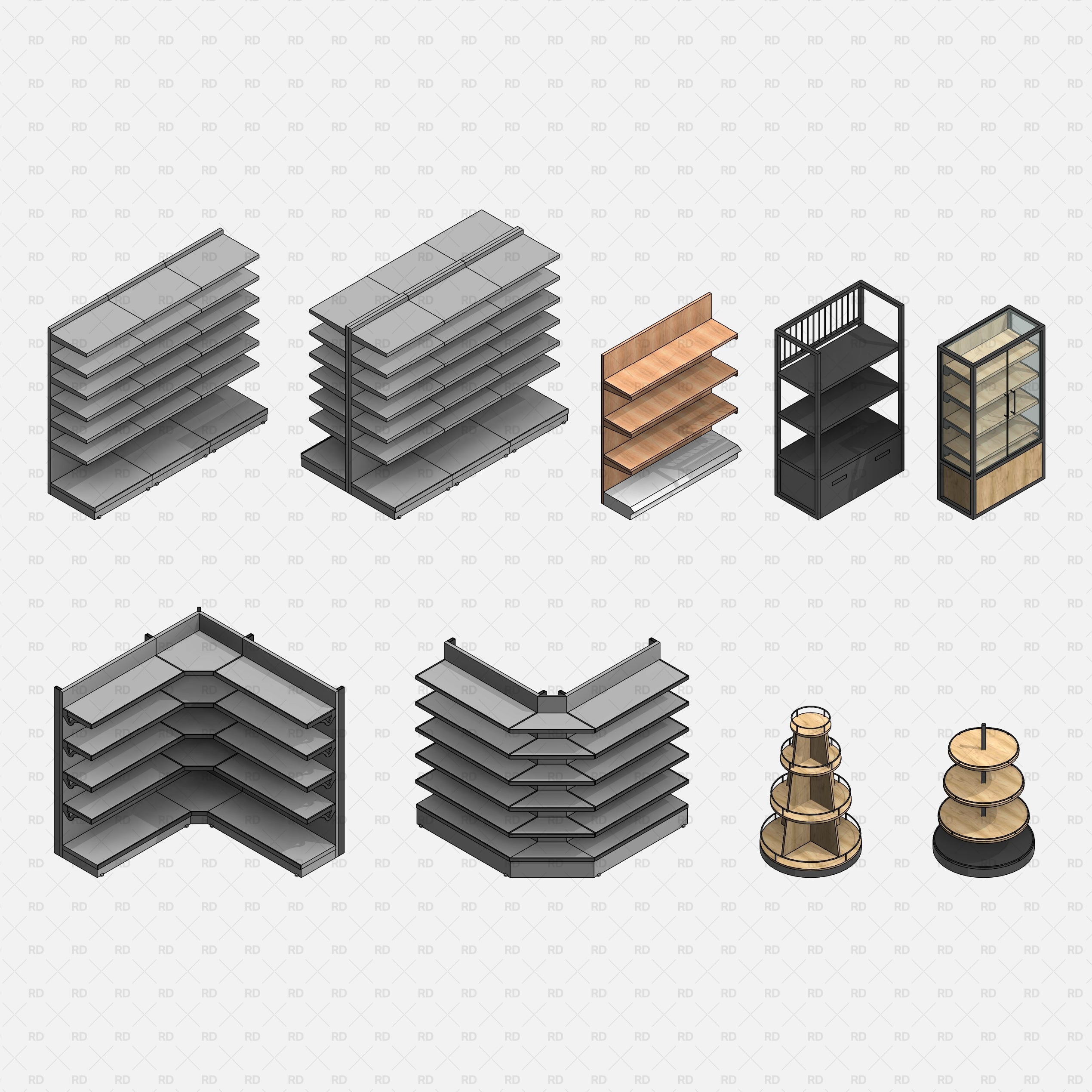 Revit Supermarket and Grocery Store Equipment Families download 2020 shelving system storage 