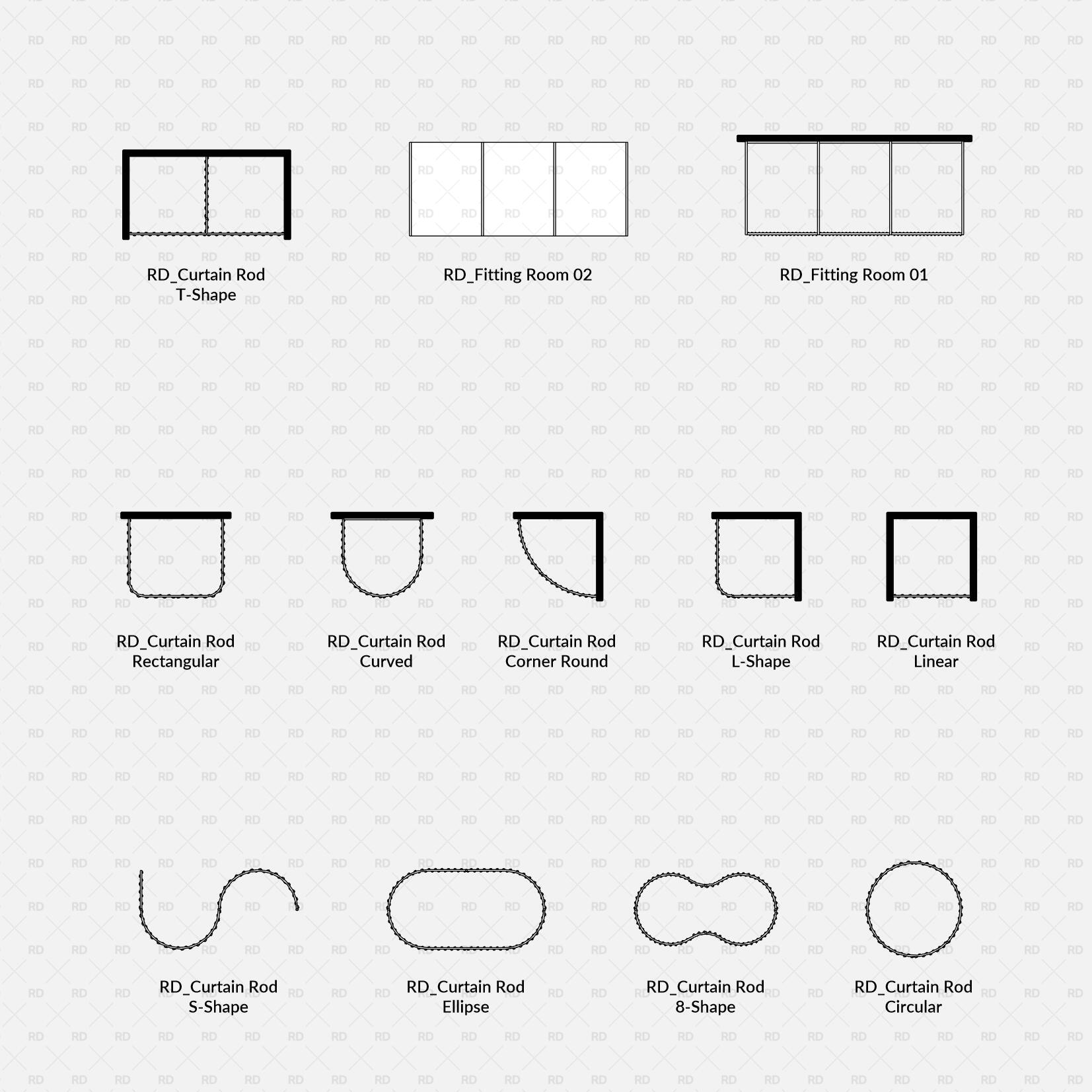 Revit Retail Curtain Rods and Fitting Room families download types