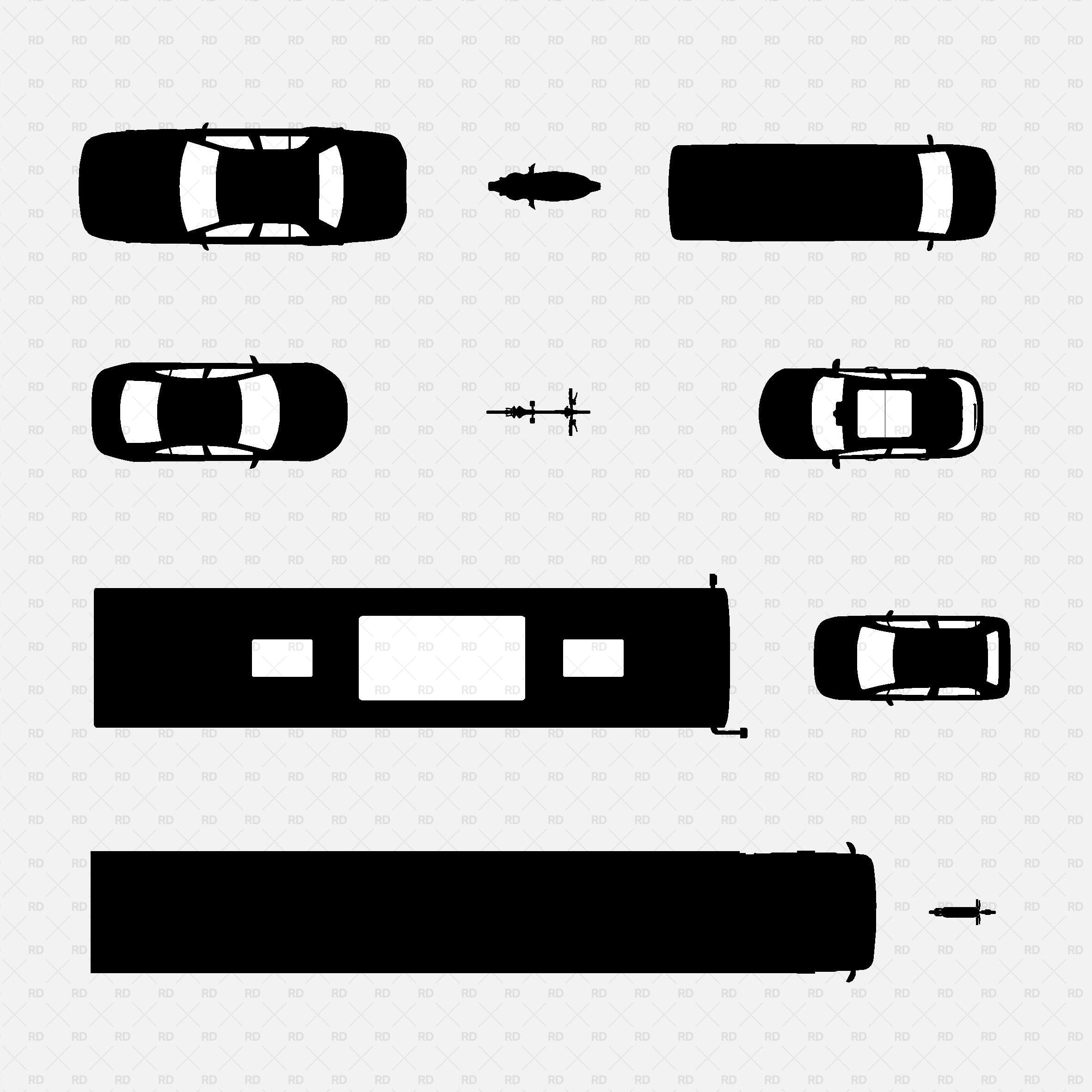 2d revit cars silhouettes top view 