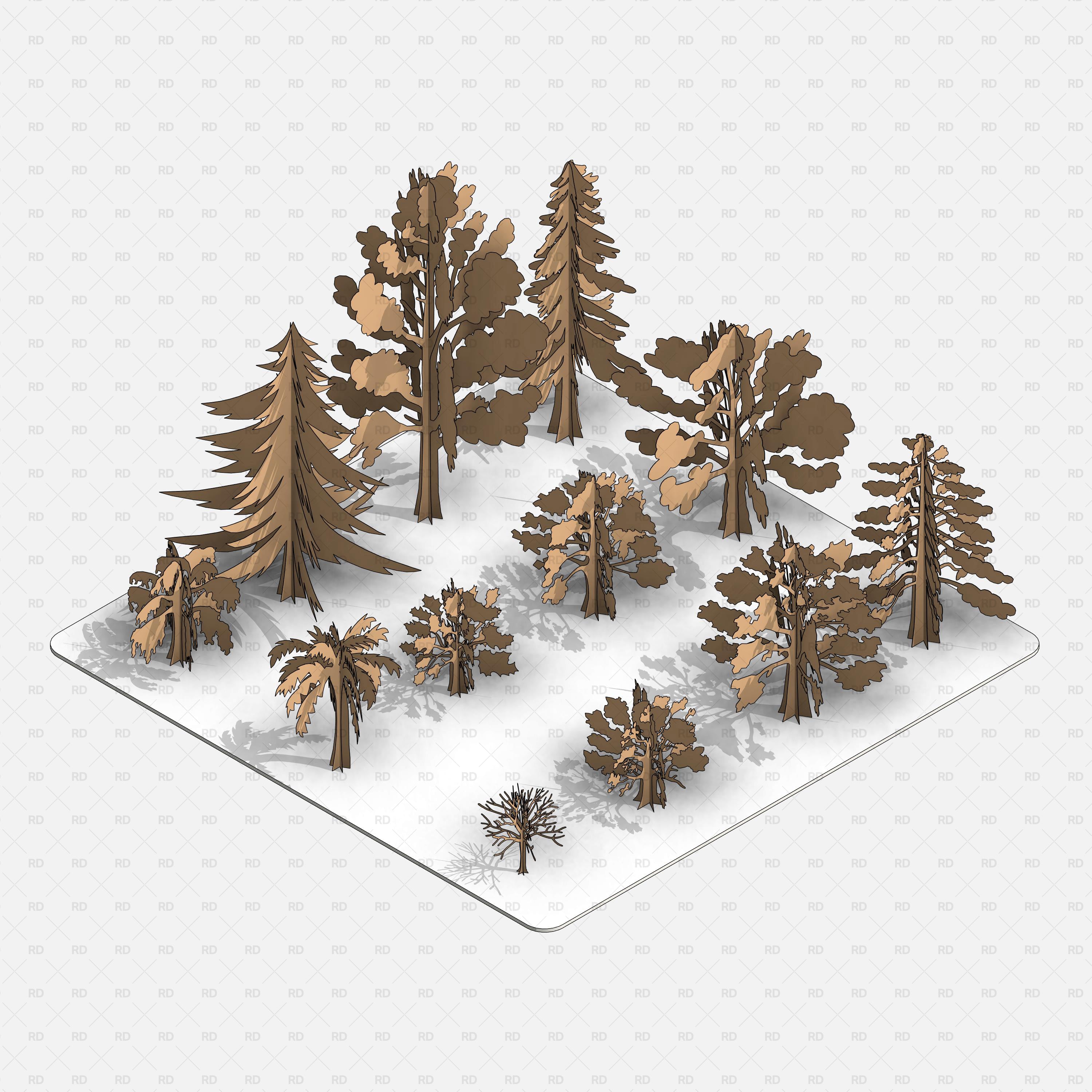 Revit Cardboard Trees - Scalable