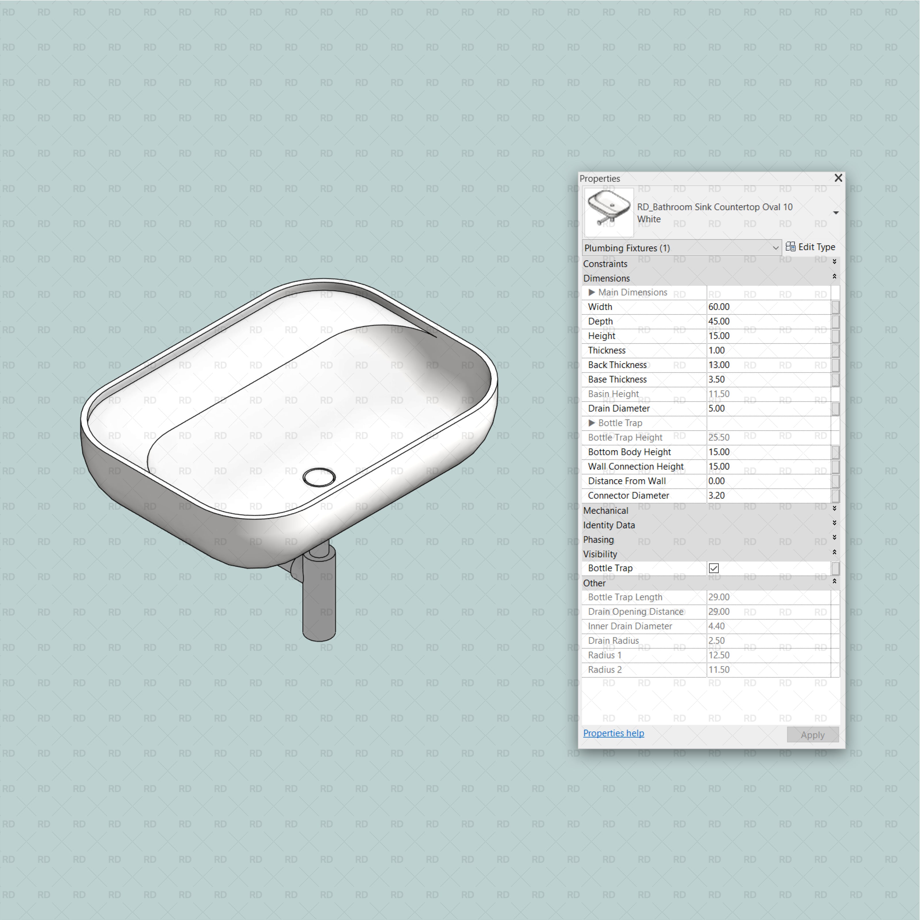 Lavabos de salle de bain Revit - Plan de travail (47 lavabos)