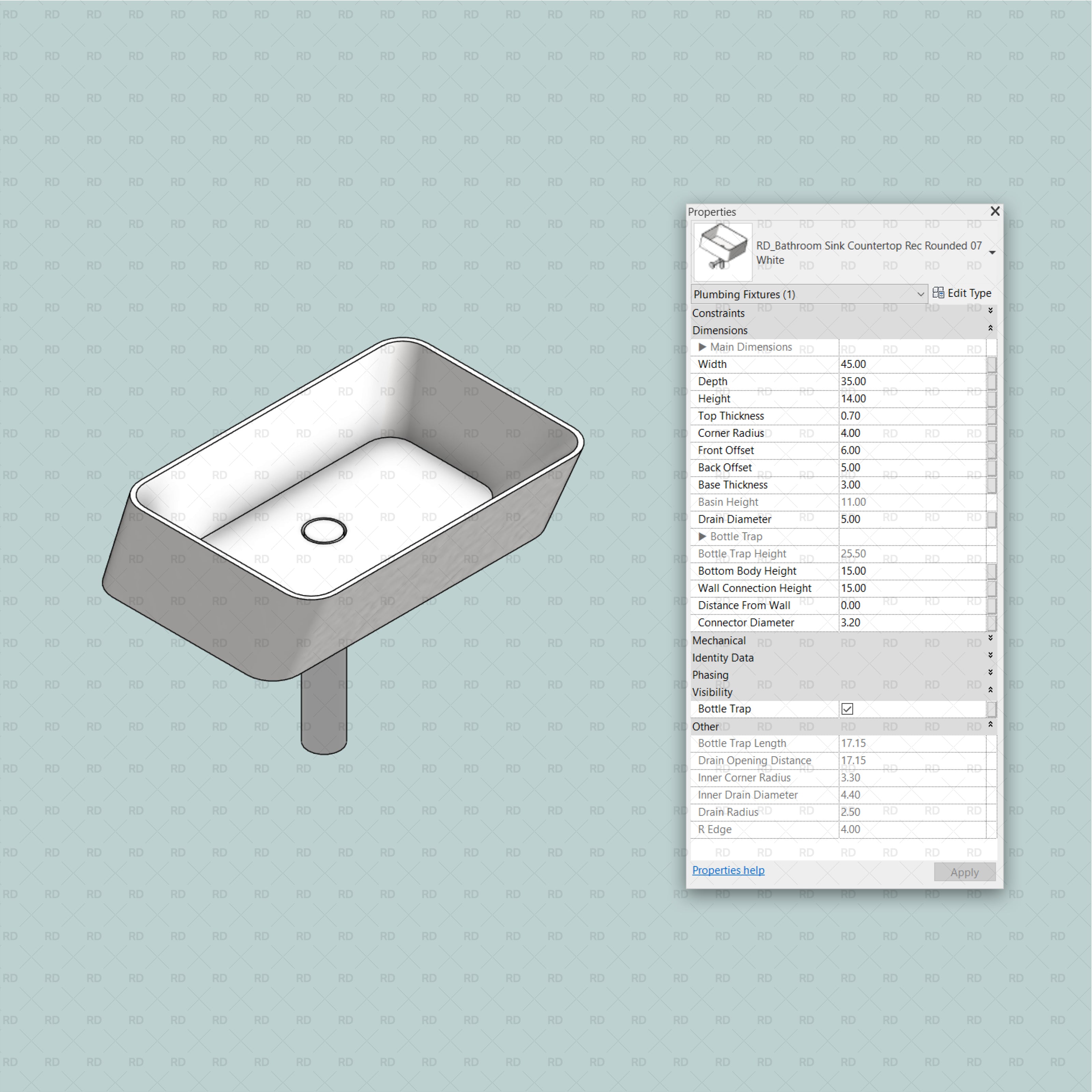 Lavabos de salle de bain Revit - Plan de travail (47 lavabos)