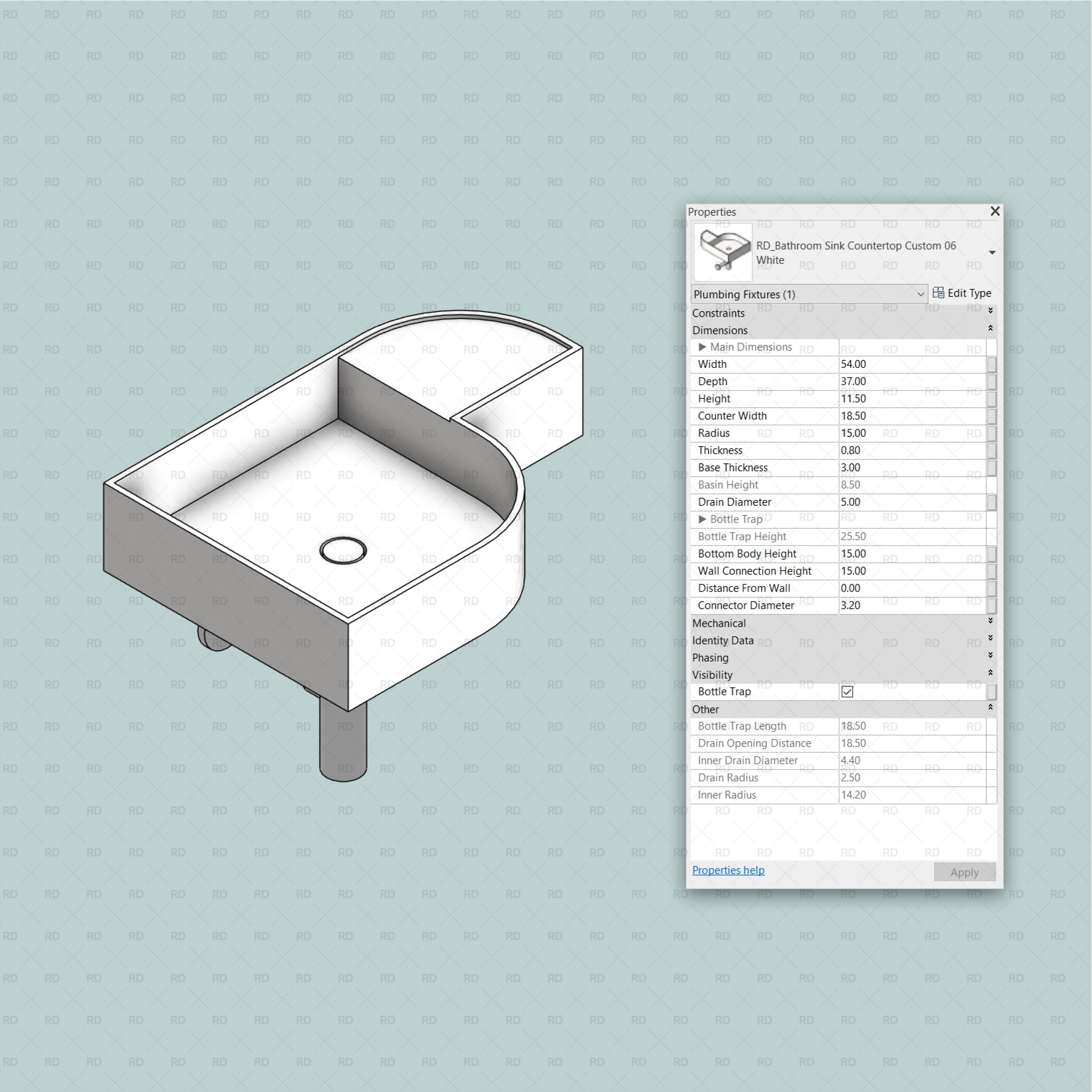 Lavabos de salle de bain Revit - Plan de travail (47 lavabos)