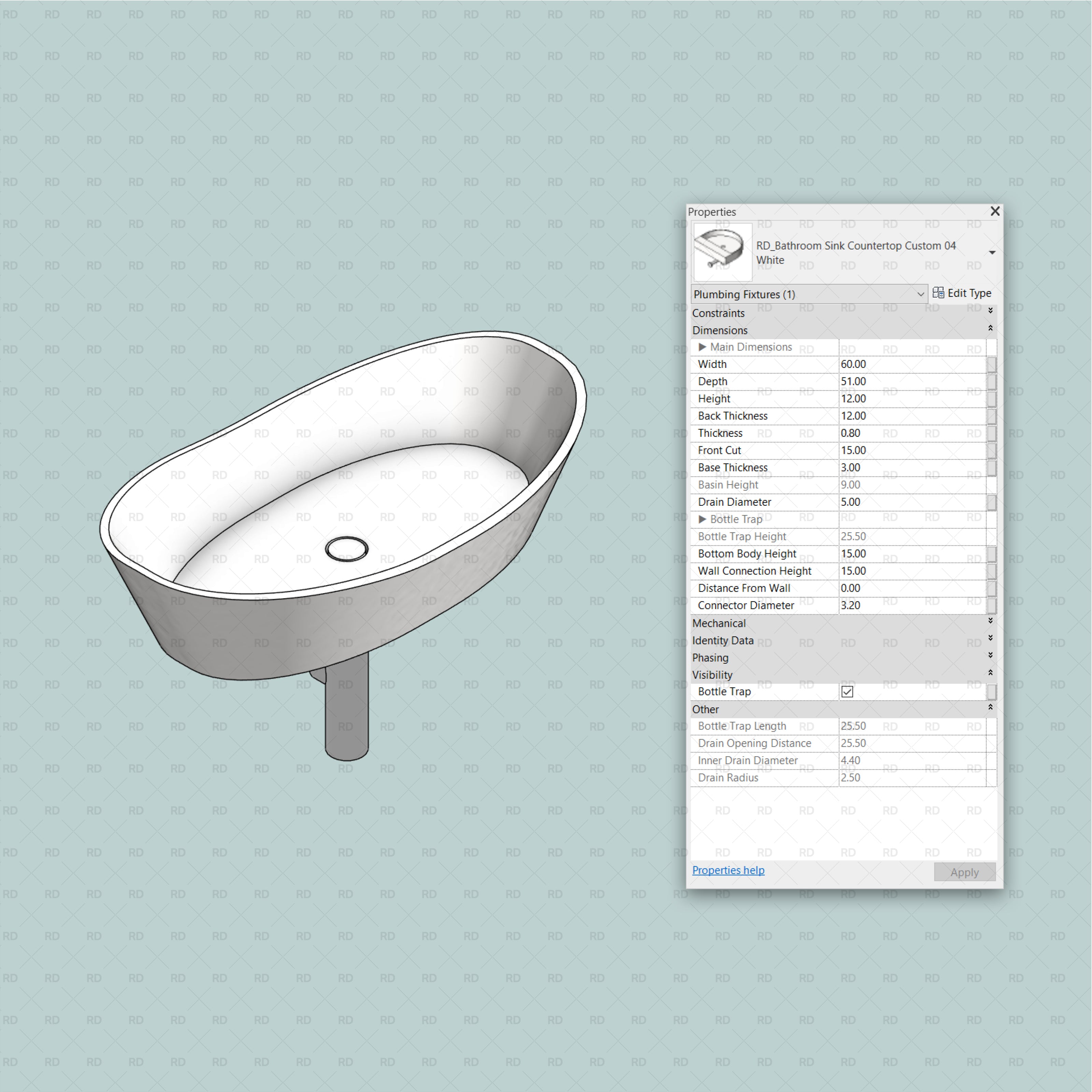 Lavabos de salle de bain Revit - Plan de travail (47 lavabos)