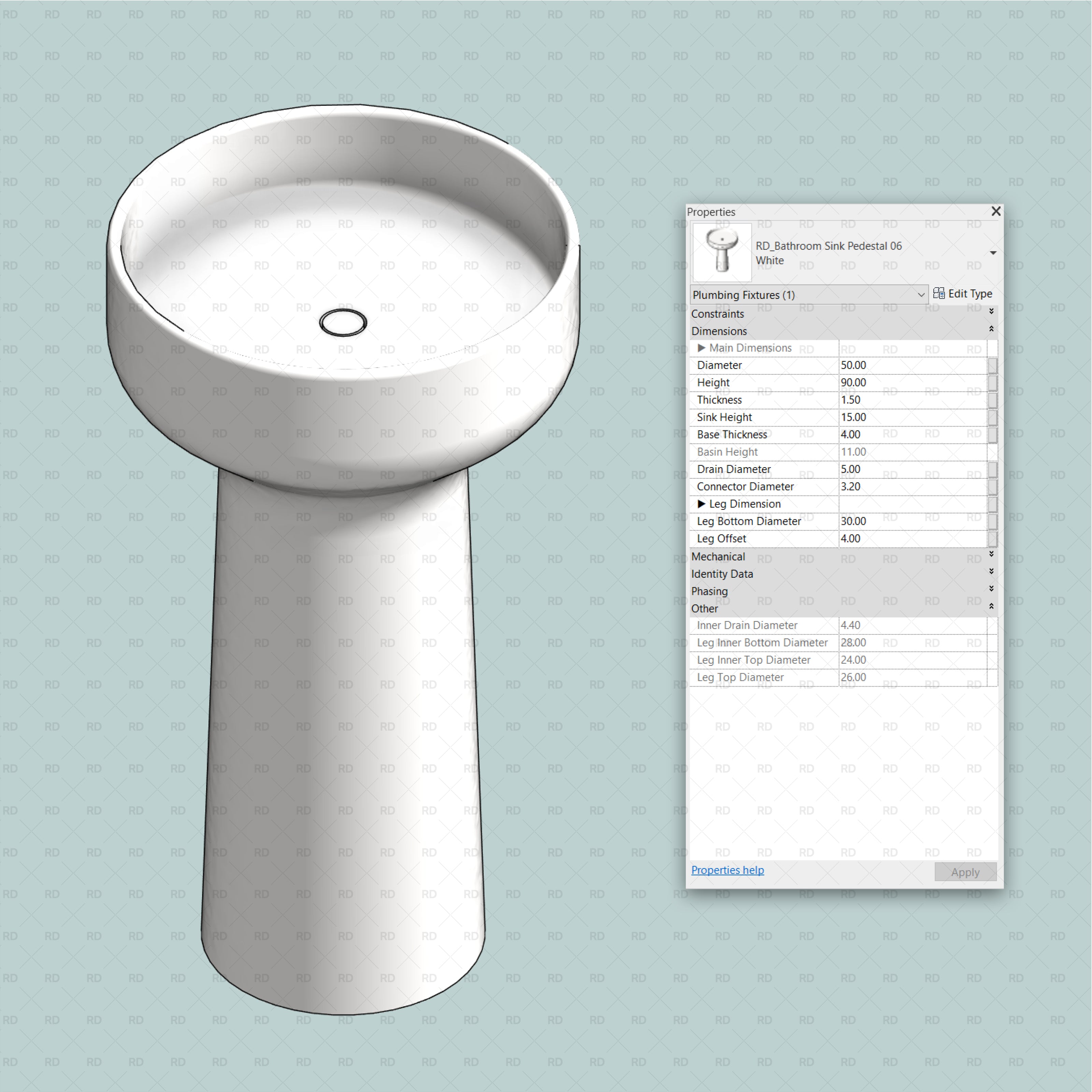 Revit Bathroom Sinks - Pedestal and Semi-Pedestal (24 Sinks)