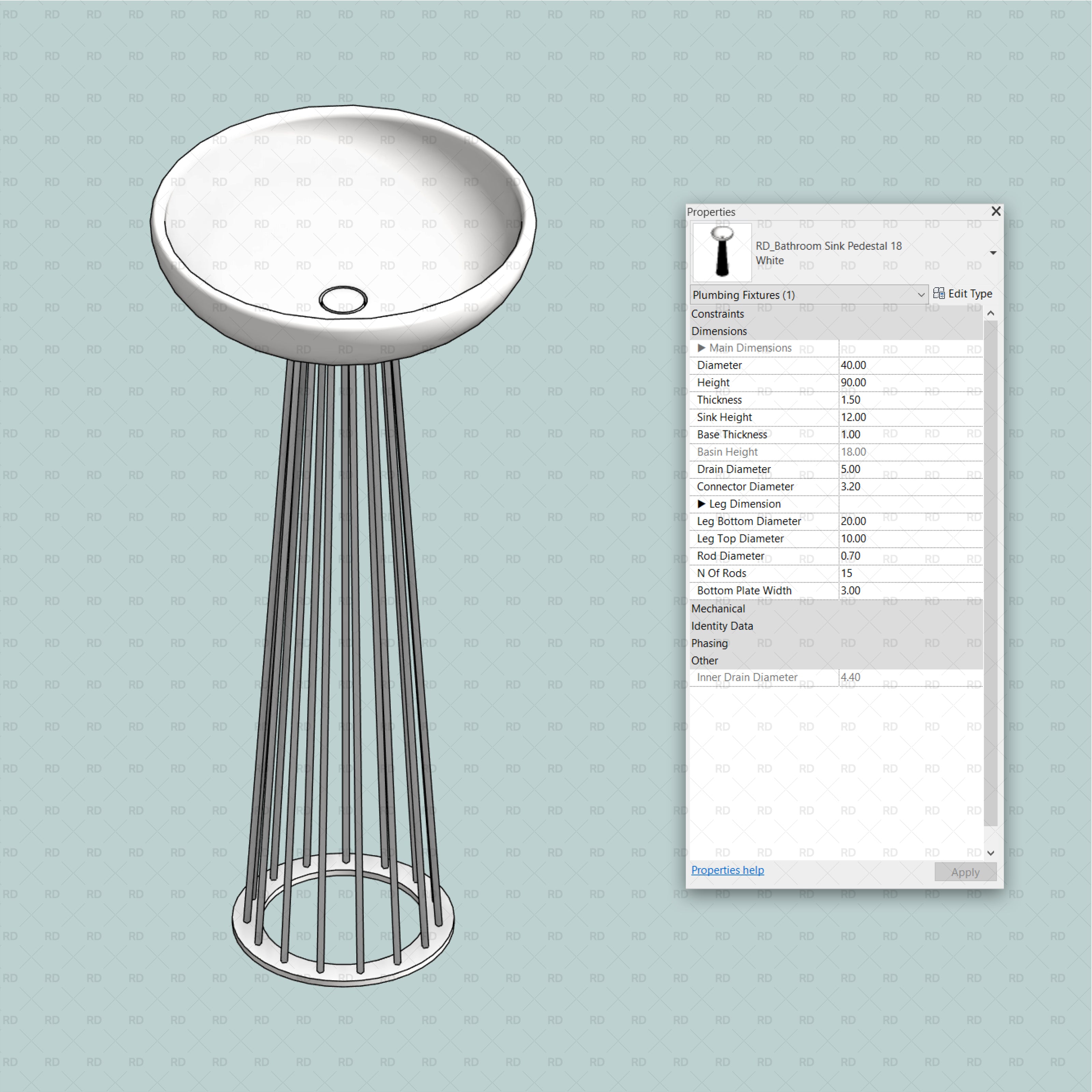 Revit Bathroom Sinks - Pedestal and Semi-Pedestal (24 Sinks) - RD Studio