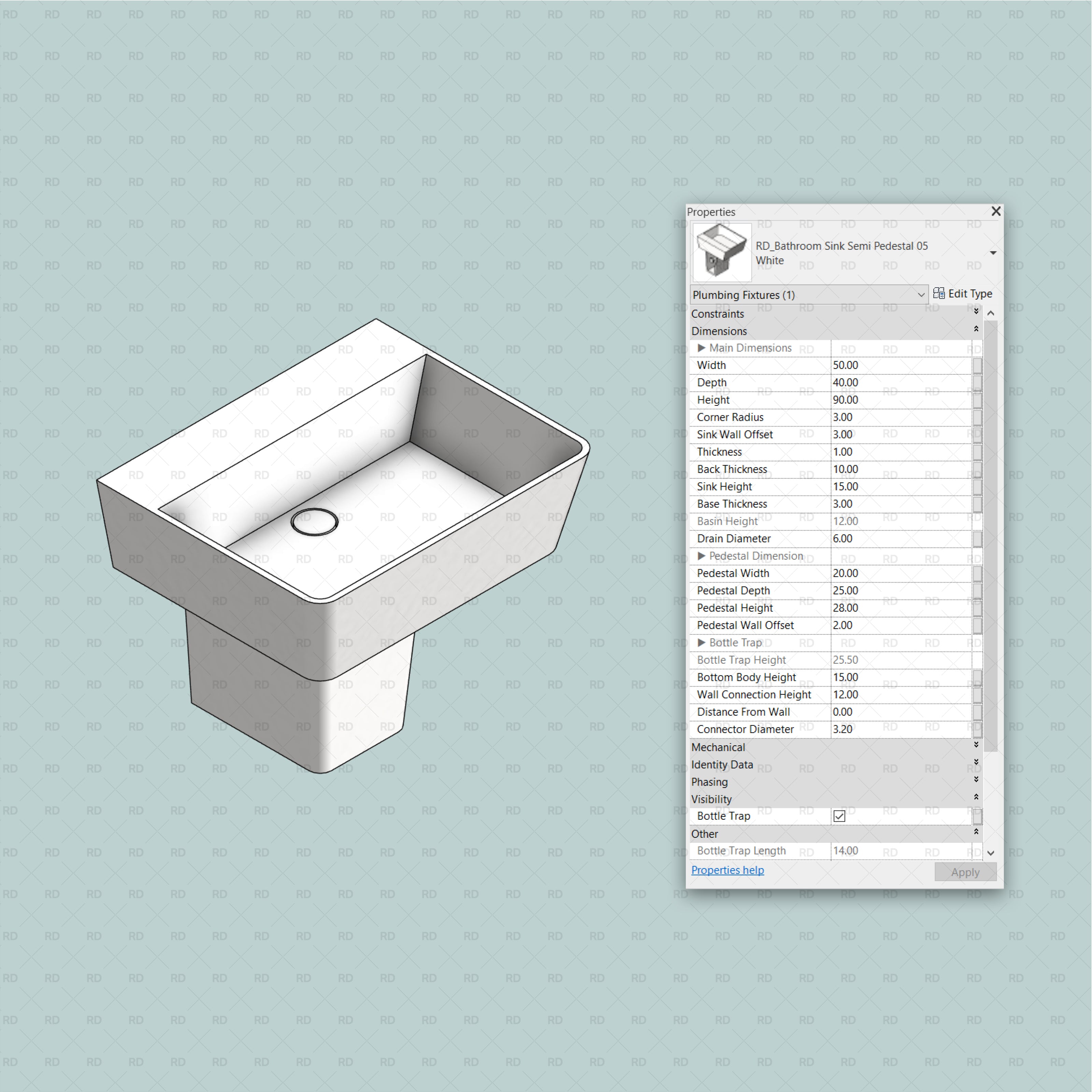 Revit Bathroom Sinks - Pedestal and Semi-Pedestal (24 Sinks)