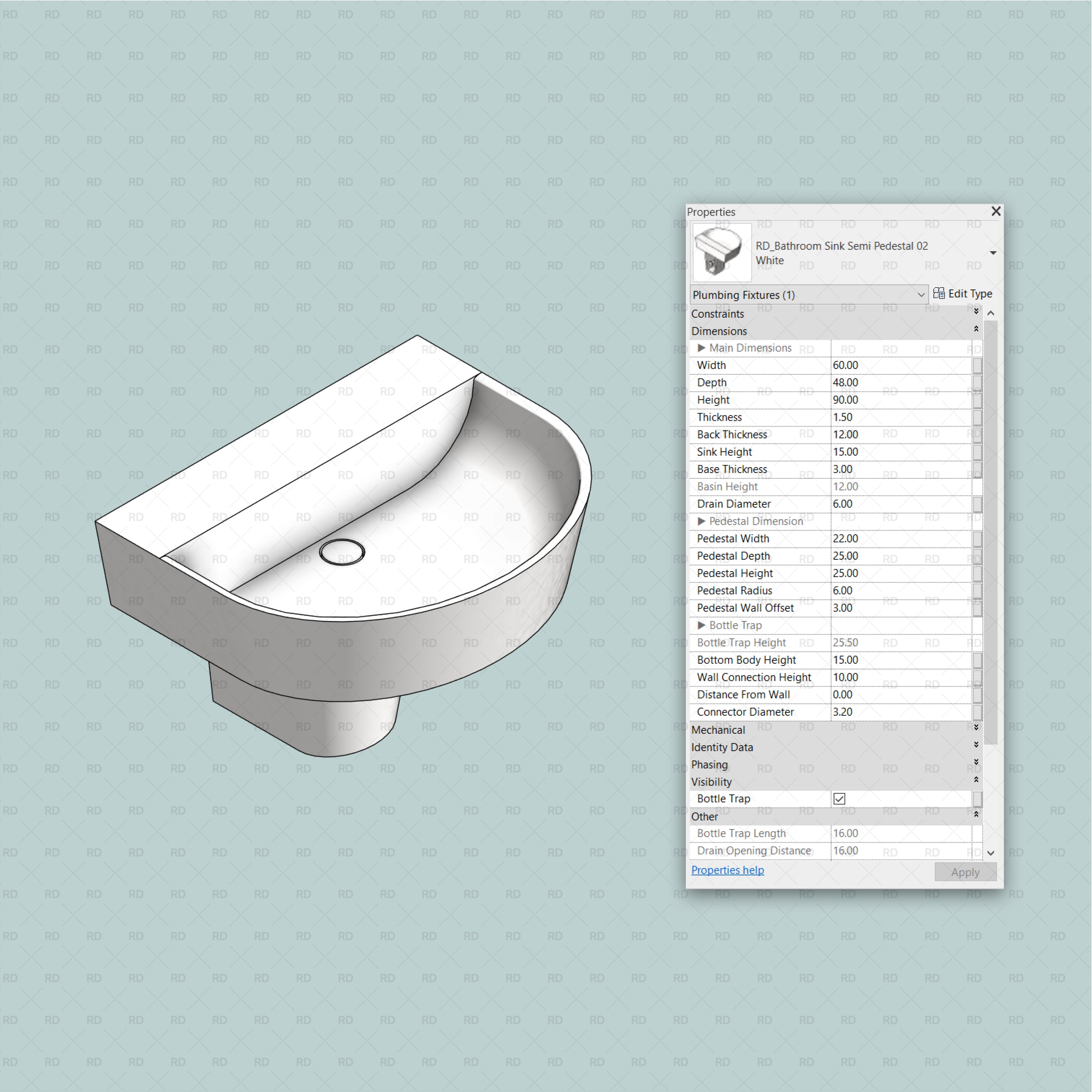 Revit Bathroom Sinks - Pedestal and Semi-Pedestal (24 Sinks) - RD Studio