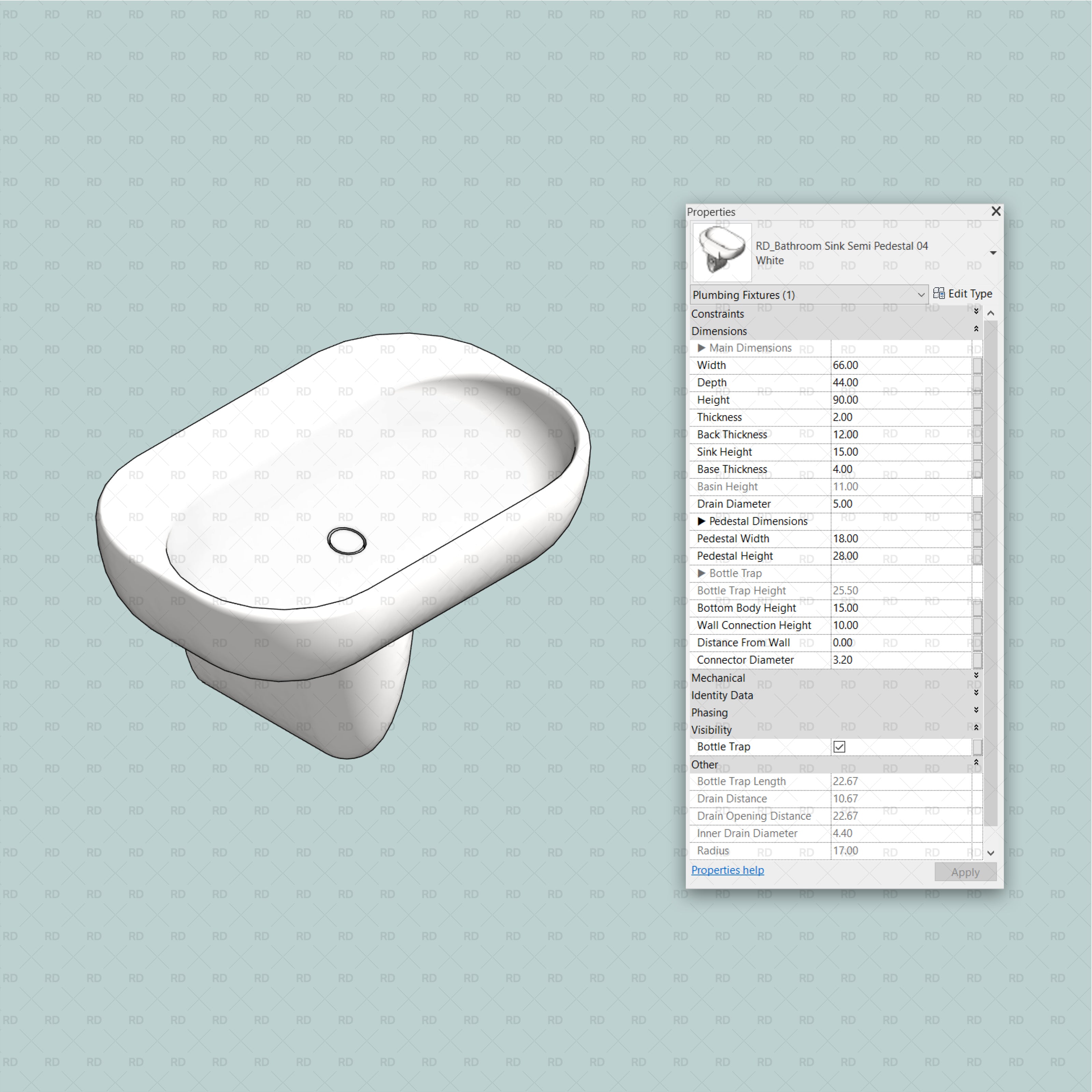 Revit Bathroom Sinks - Pedestal and Semi-Pedestal (24 Sinks)