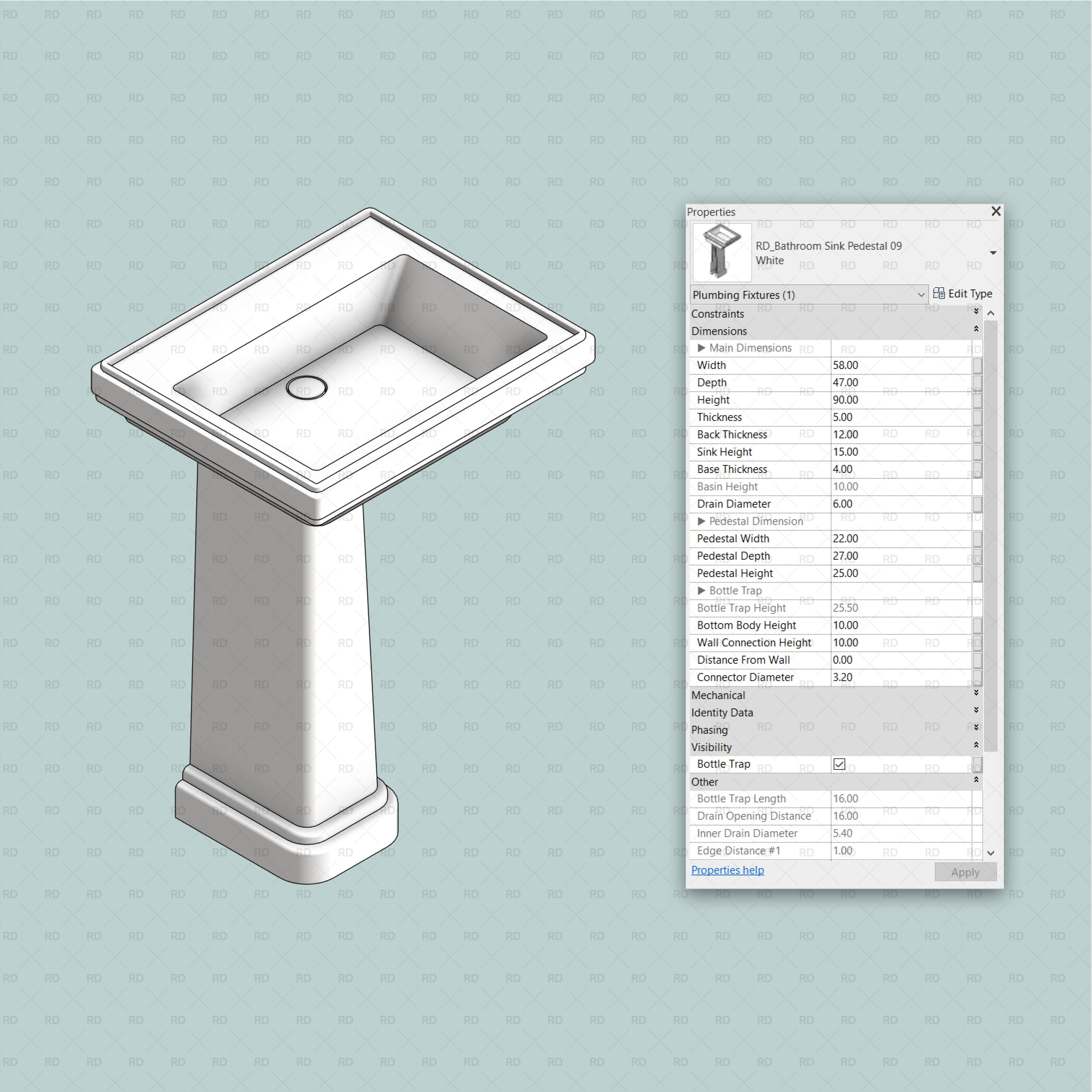 Revit Bathroom Sinks - Pedestal and Semi-Pedestal (24 Sinks)