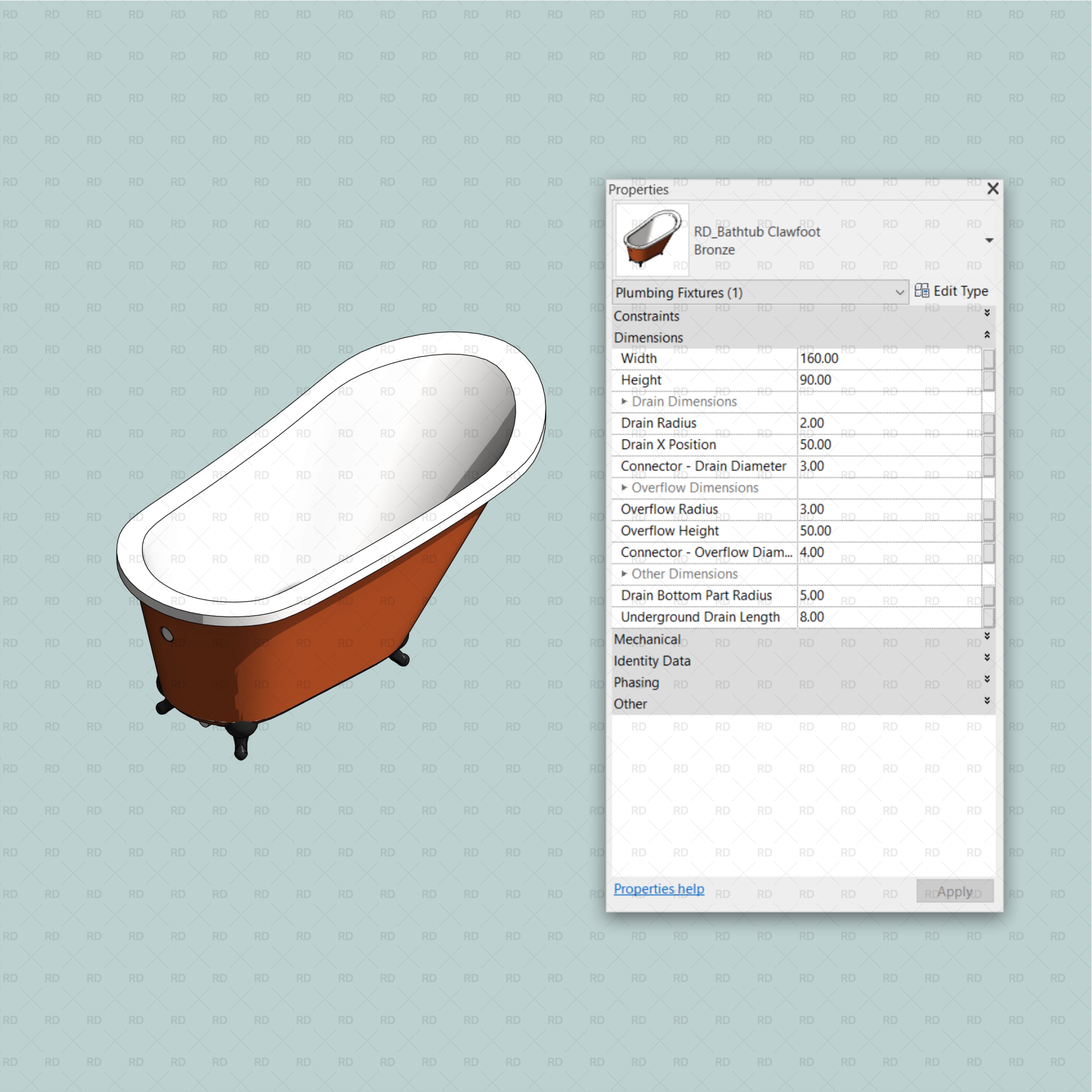 revit clawfoot bathtub family 