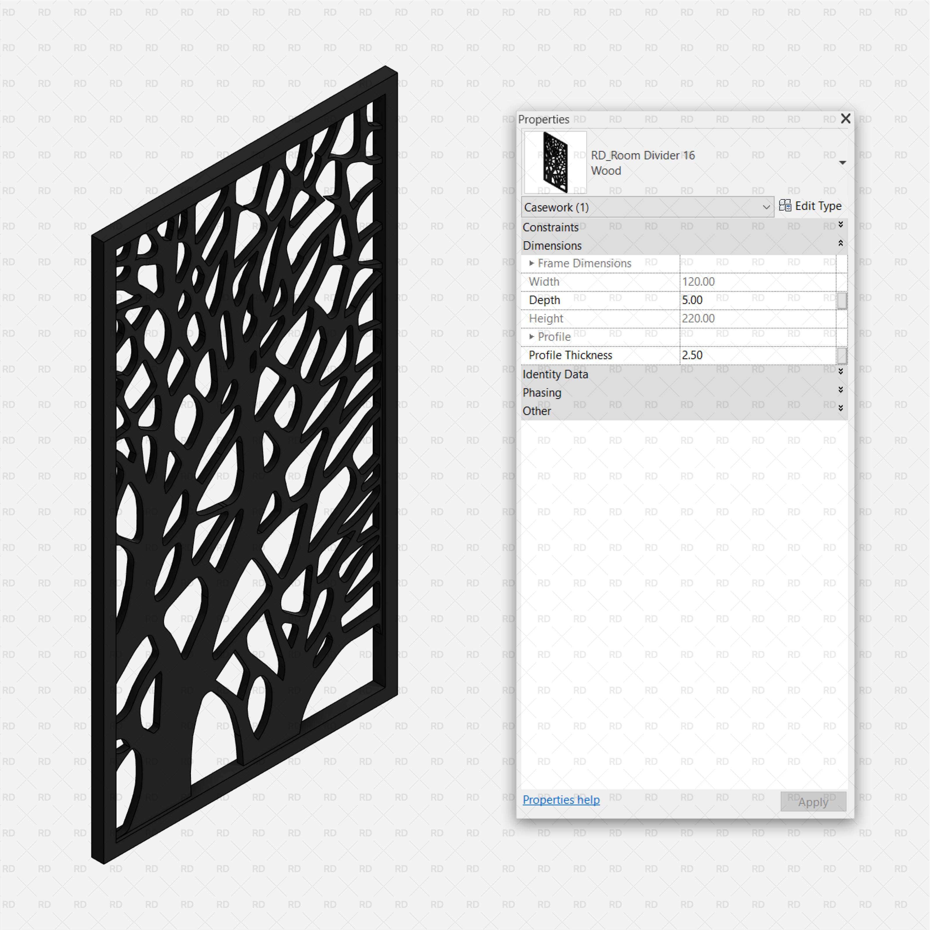 Decorative Metal Screen Divider with Tree Motif revit family