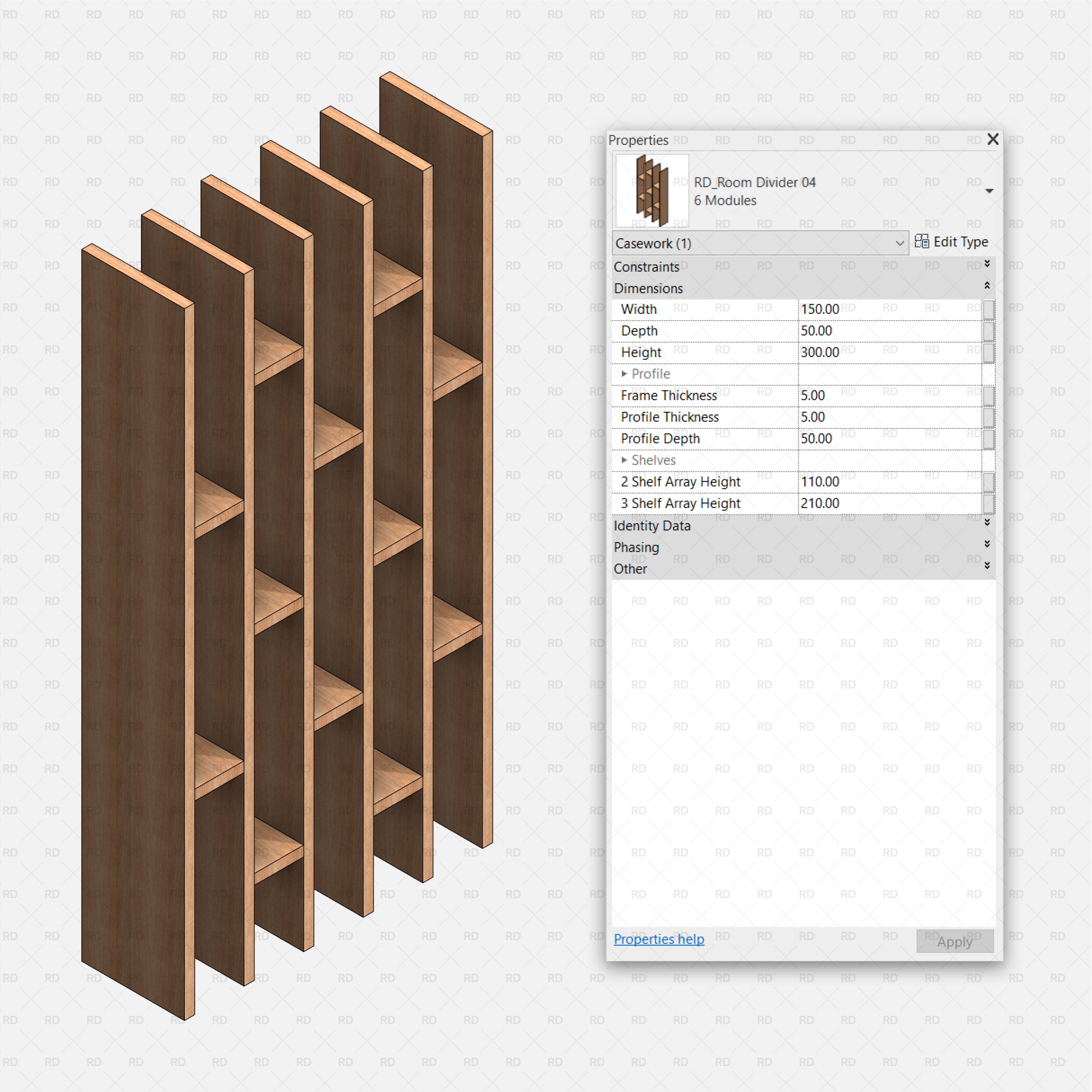 Thin Vertical Slat Partition with Wide Gaps revit family