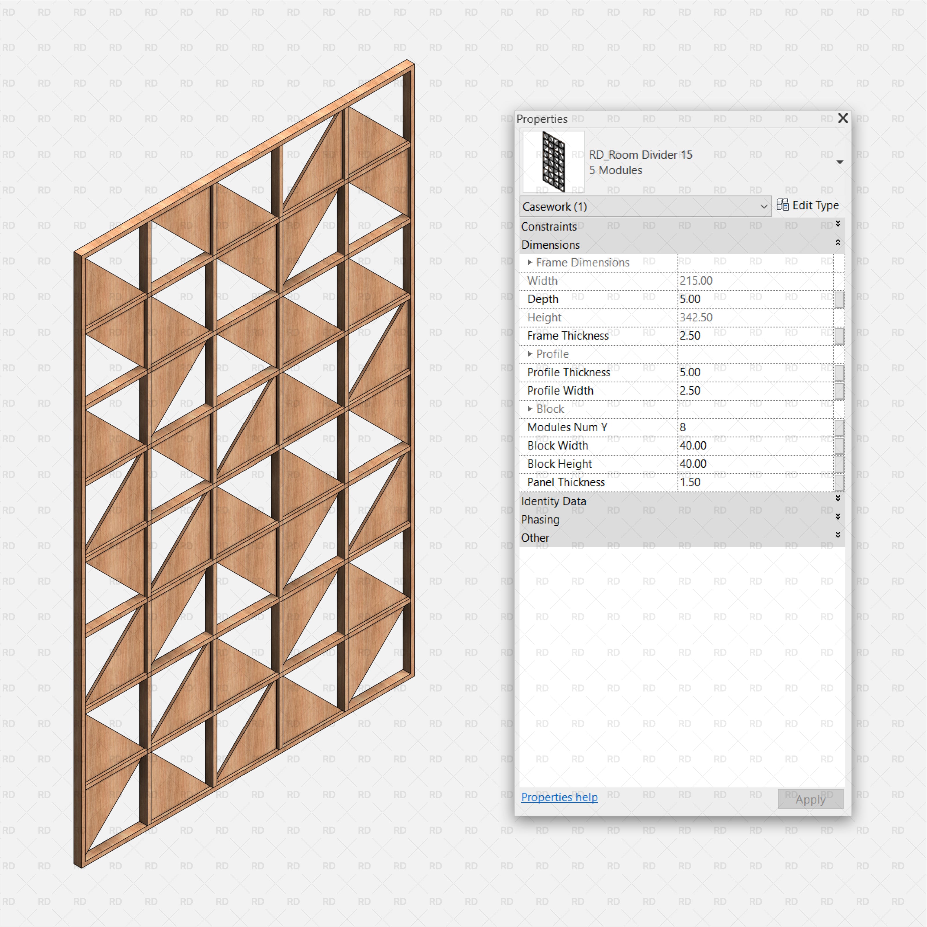 Wooden Partition Wall with Triangular Pattern revit family