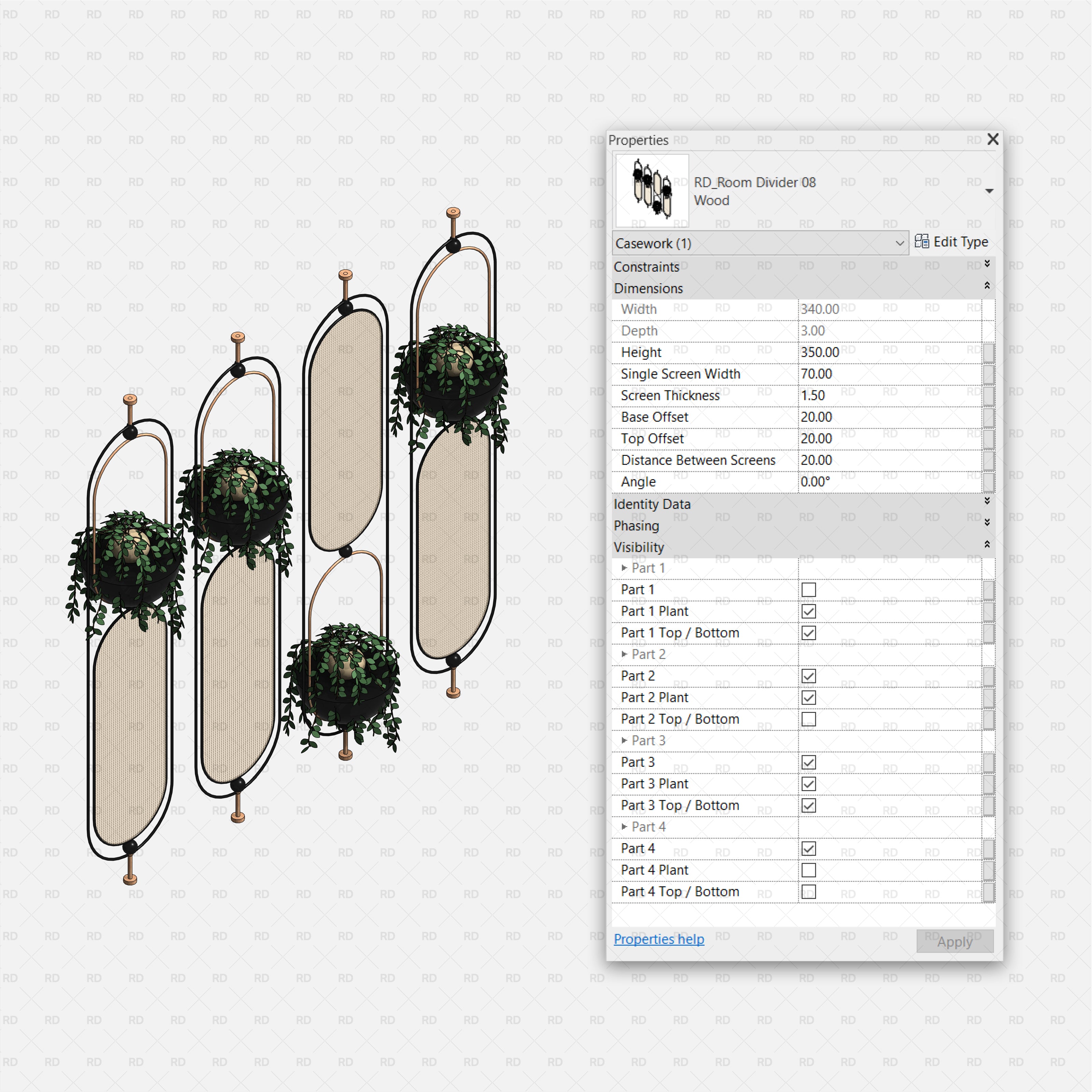 revit room divider Arched Metal Frame Divider with Planters