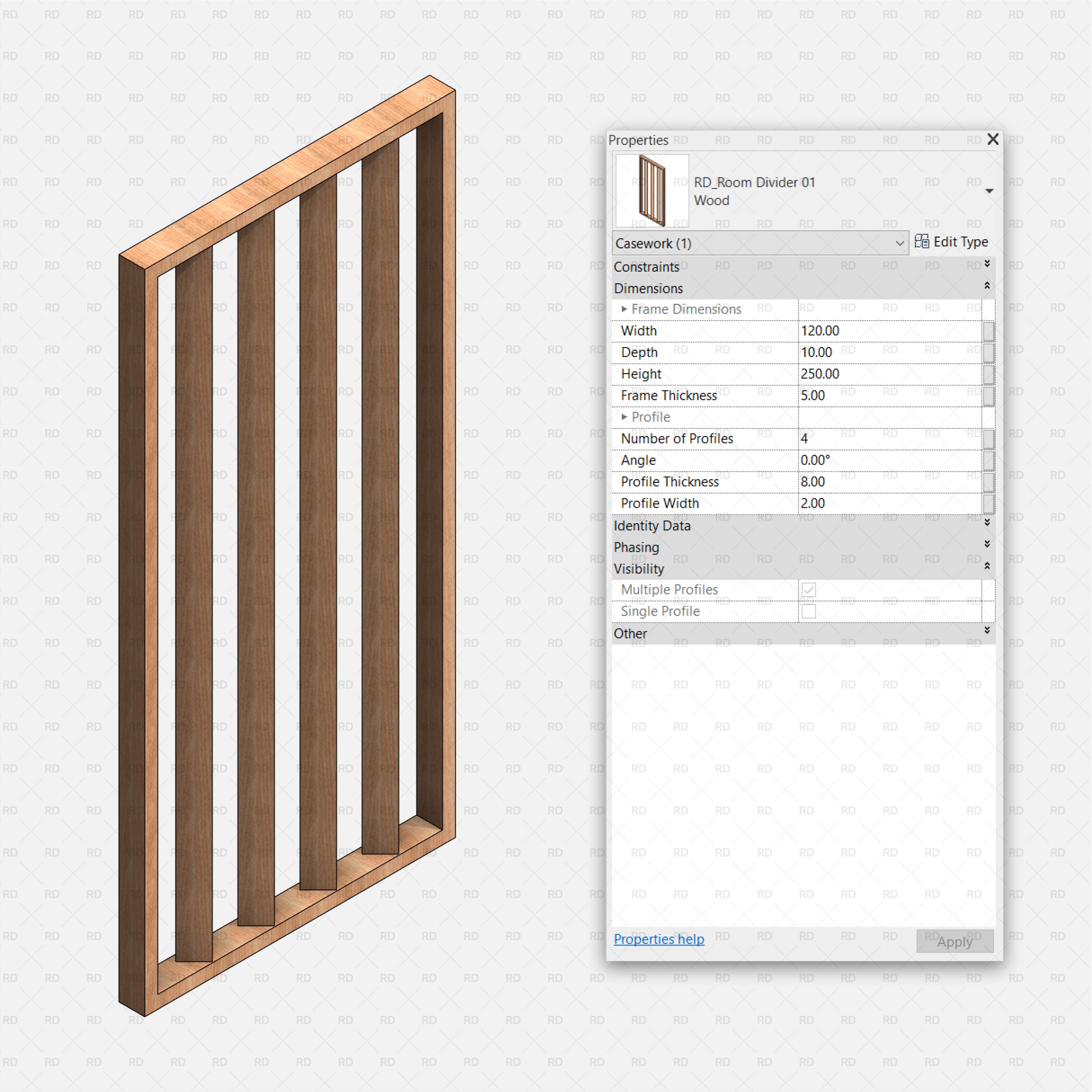 Minimalistic Divider with Vertical Slats revit family 