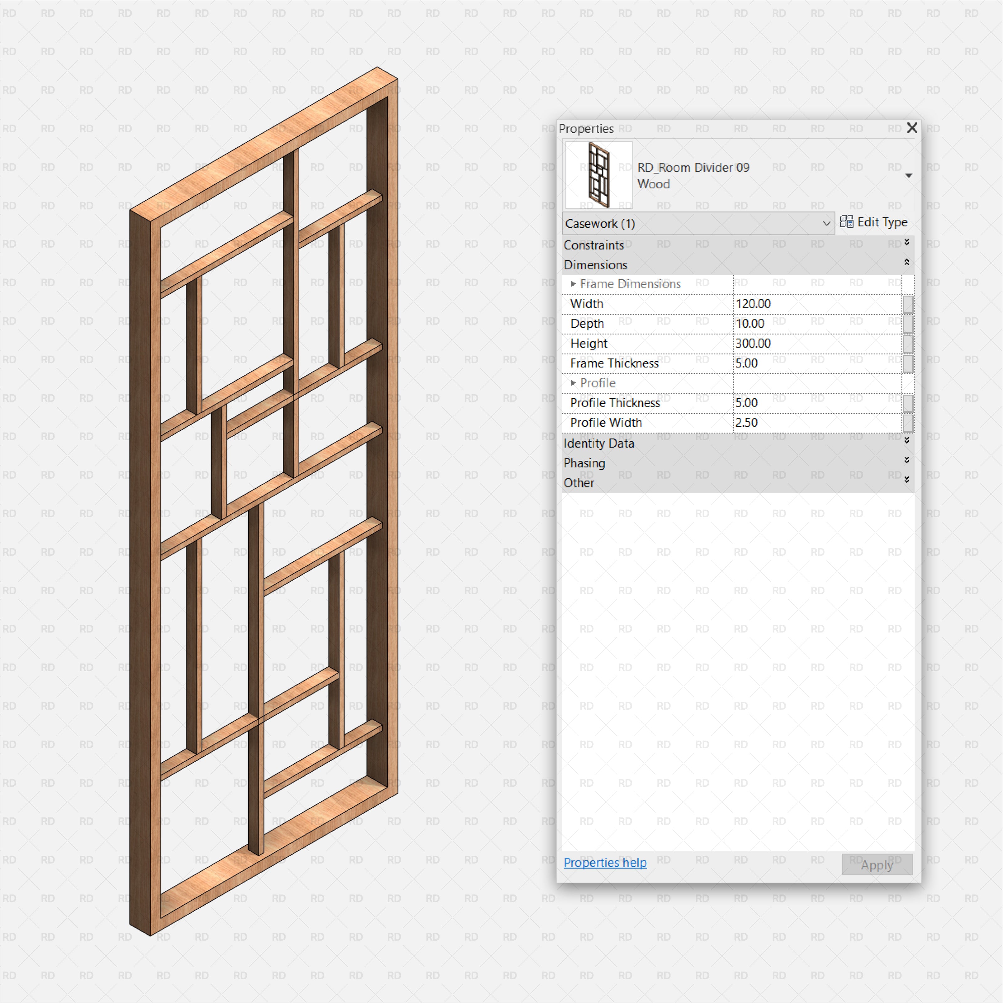 Abstract Geometric Wooden Room Divider revit family