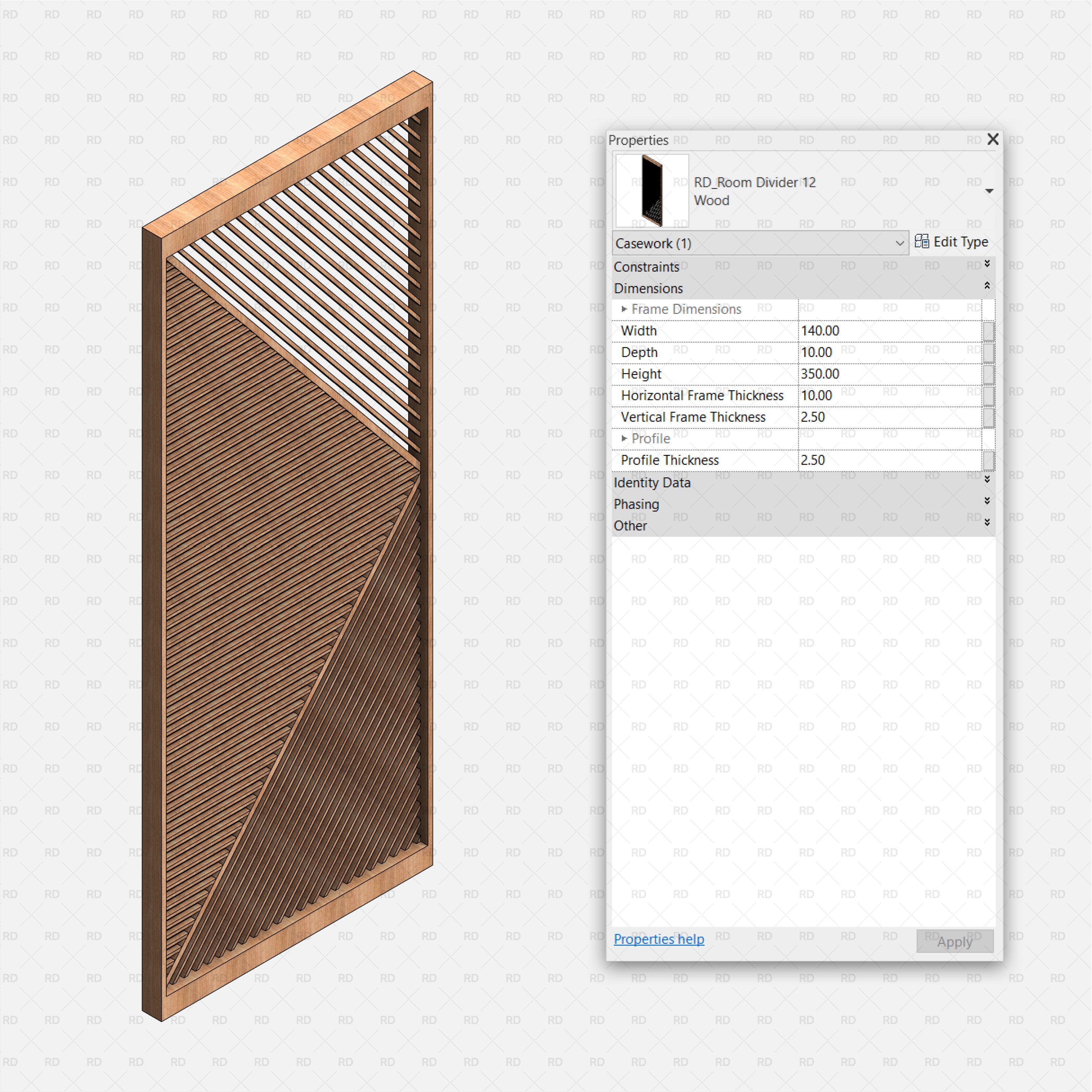 triangular pattern room divider partition wall revit family 