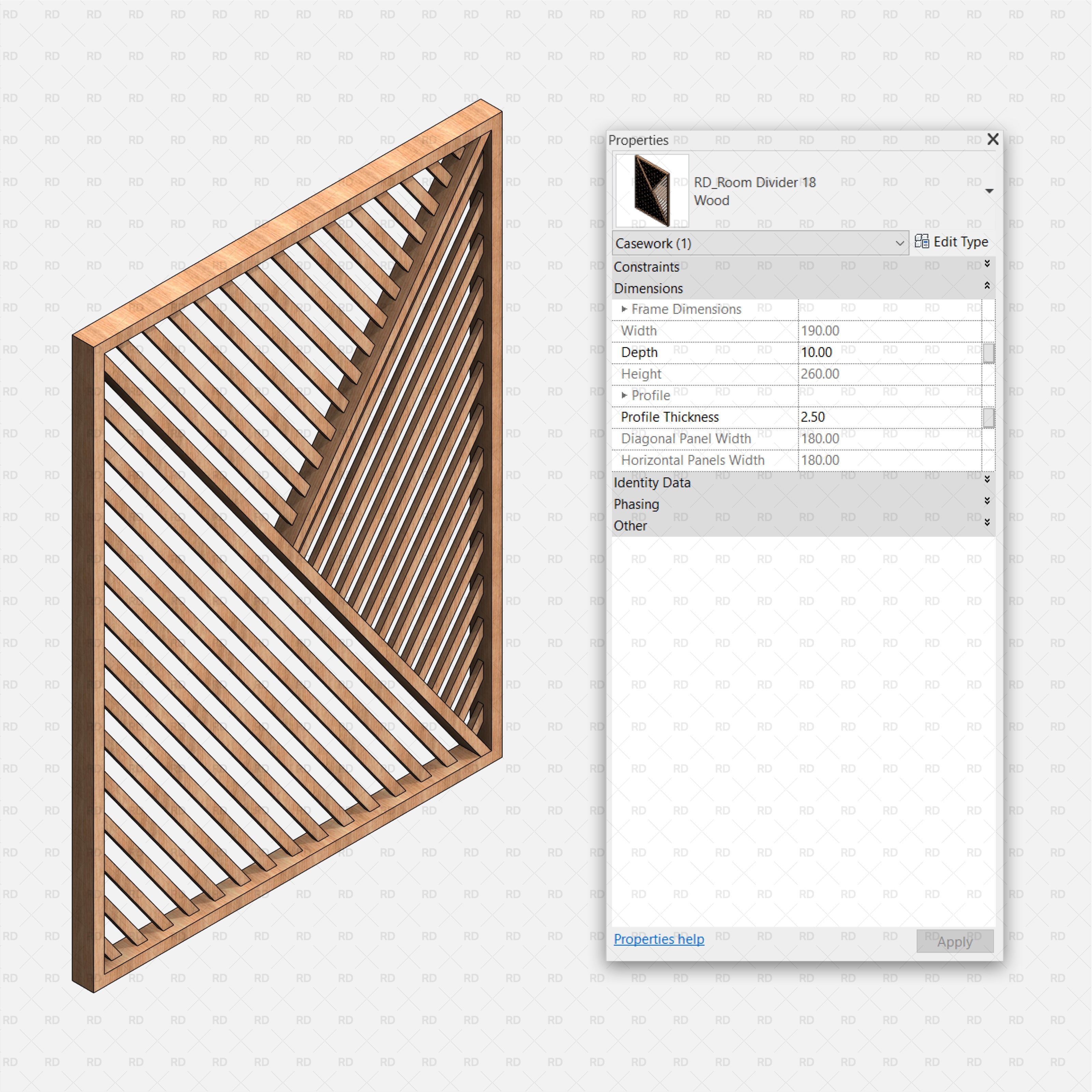 Open Frame Divider with Angular Lines revit family 