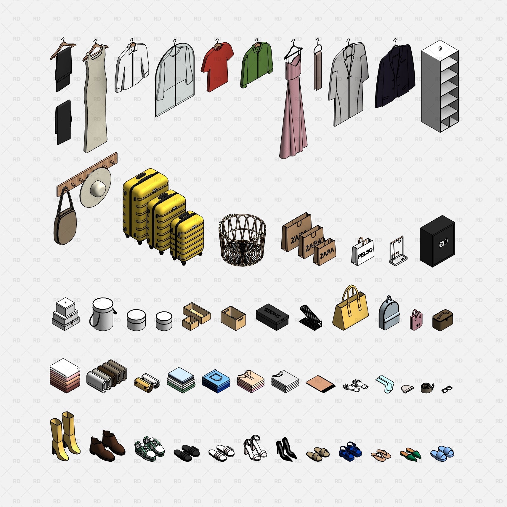 revit wardrobe objects families download clothes shoes 