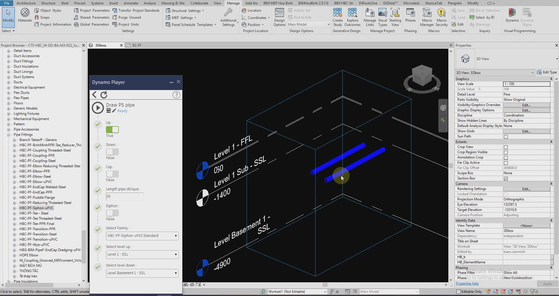 This dynamo script automates modeling Plumbing pipes: pipe down/up to floor, ventcap. Siphon trap and more. 