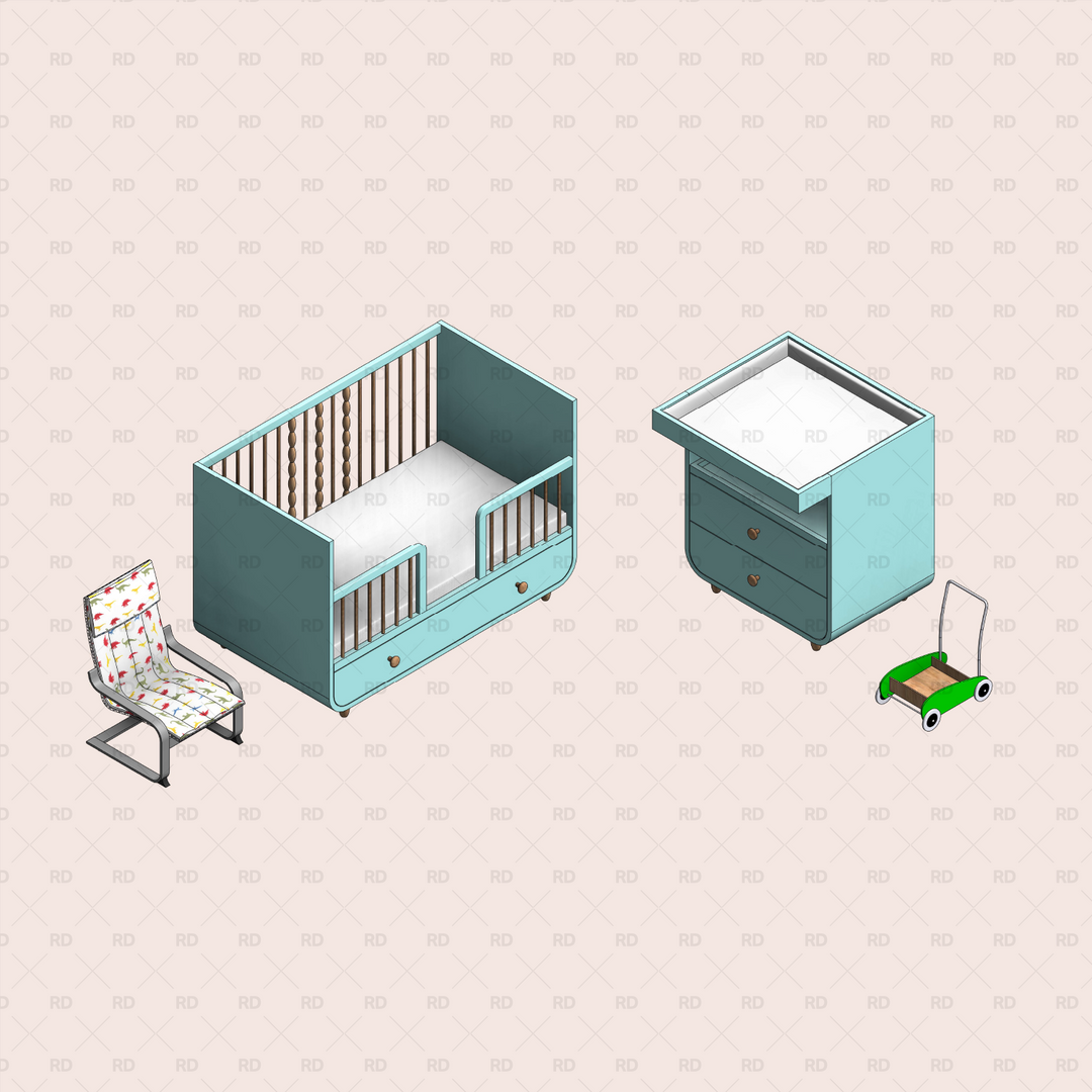 Kids room and nursery popular furniture Families for Revit RD Studio