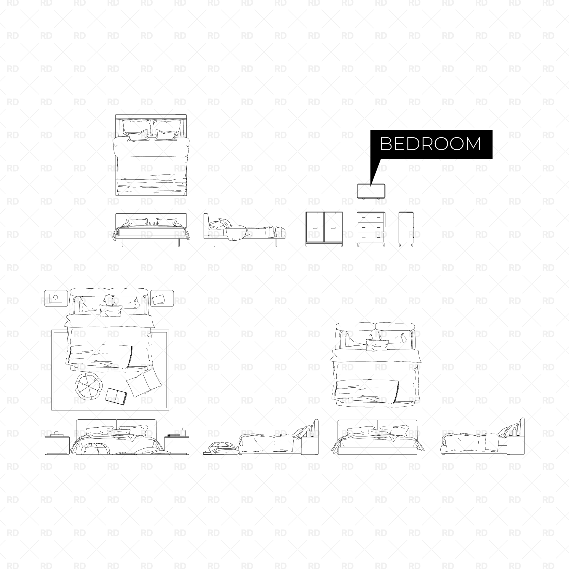 CAD Blocks Vector Furniture download bedroom