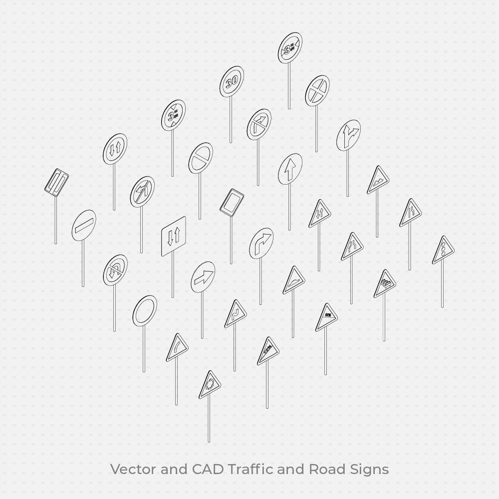 CAD Blocks & Vector Road and Traffic Signs isometric